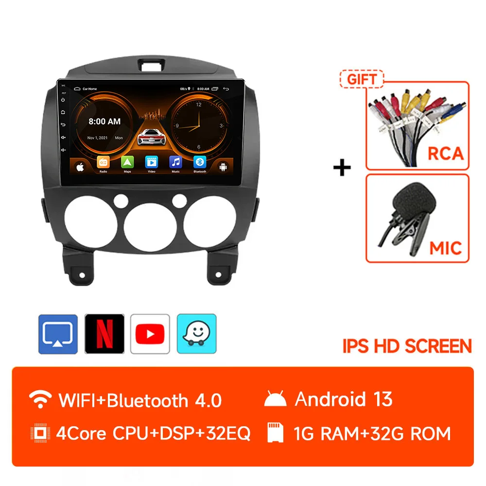 

JIUYIN 2din Android 12 Автомобильный стерео радио Мультимедийный видеоплеер Навигация GPS для MAZDA 2 Mazda2 2007-2014 Головное устройство Carplay