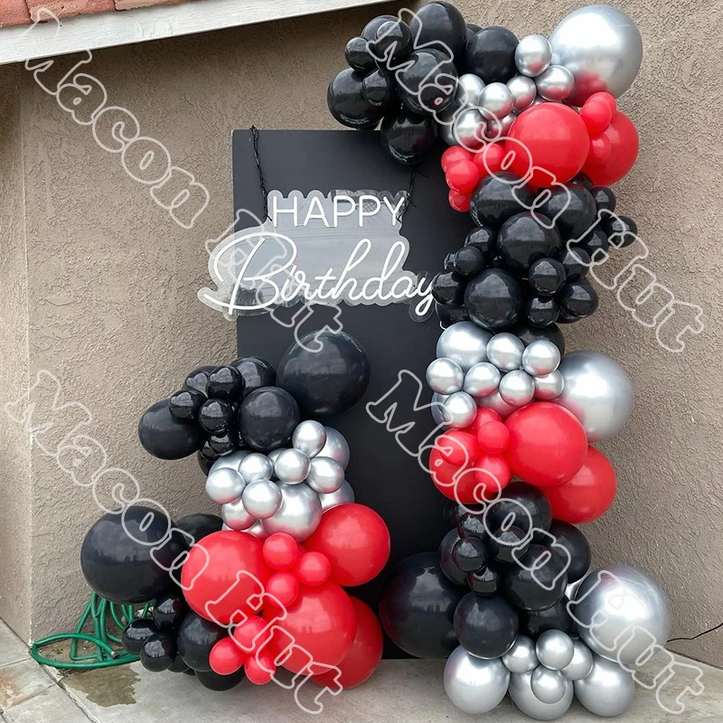 

159pcs Red Black Latex Matte Balloon Garland Arch Kits Wedding Birthday Event Celebration Party Silver Decor Supply Baby Shower
