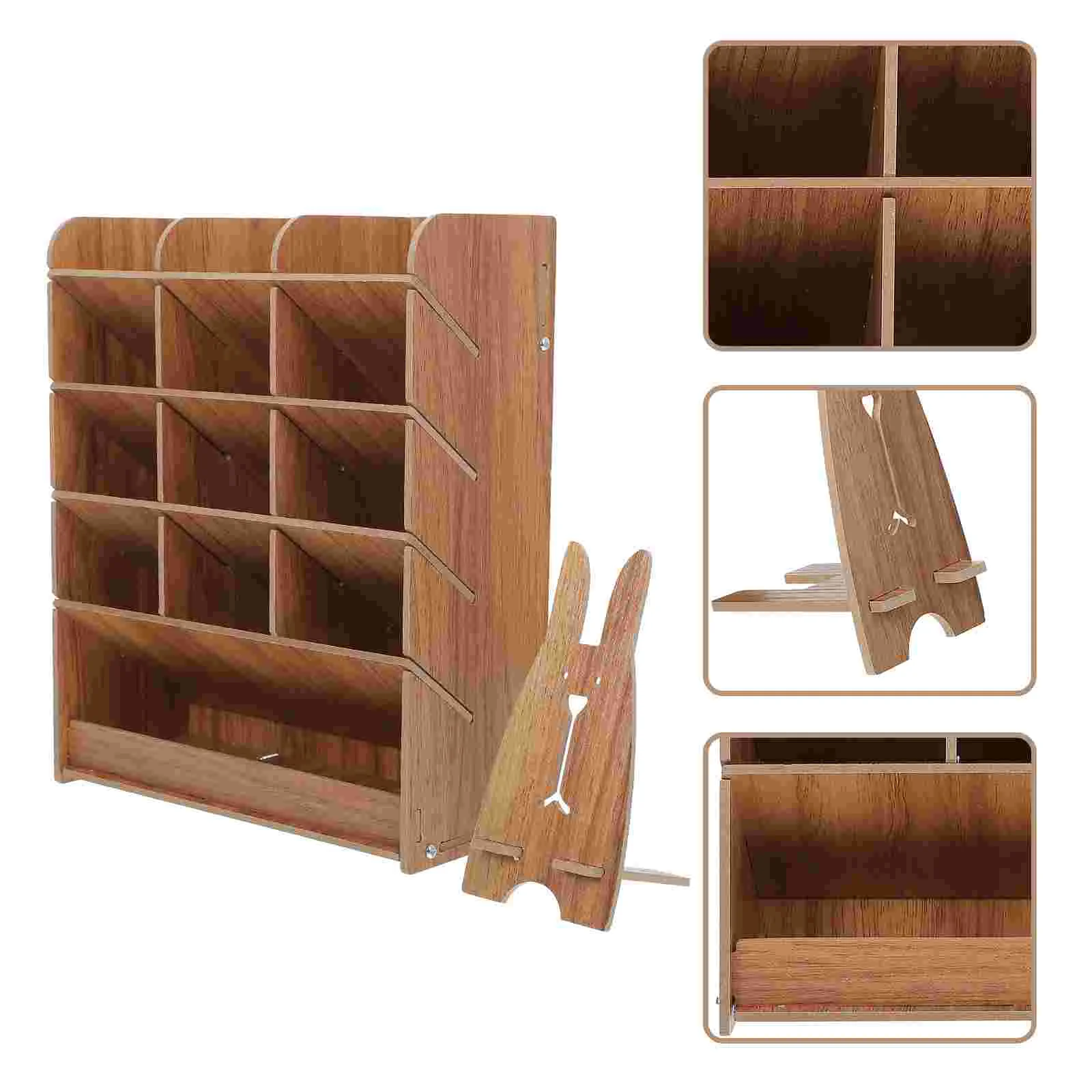 

Wooden Pen Rack Desktop Pencil Storage Rack Multi-grid Pencil Case for Office