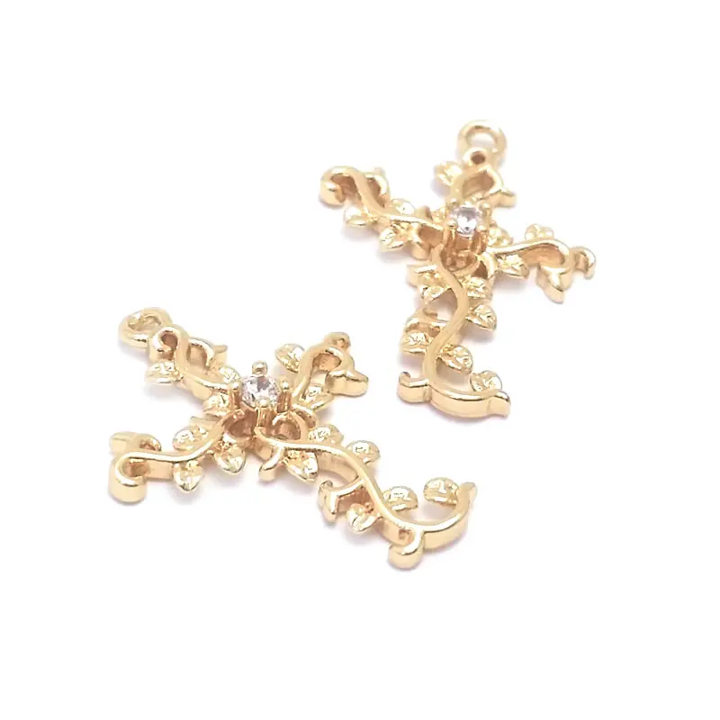 Фото Подвески-крестики из латуни с позолотой 18K и цирконами, высококачественные аксессуары для изготовления ожерелий, серег и ювелирных изделий своими руками №5