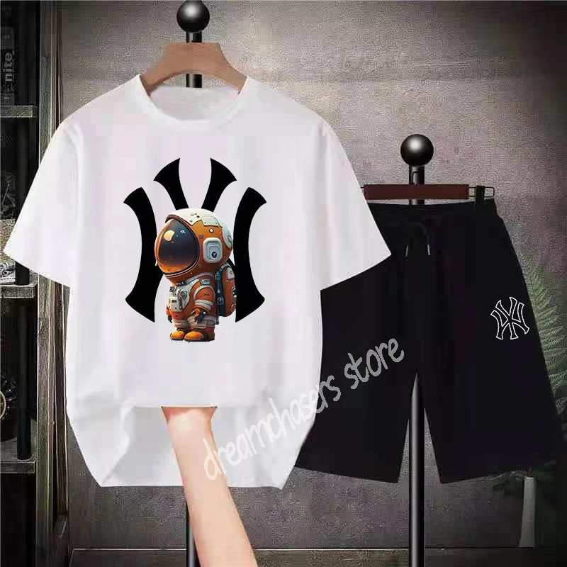 Korean Luxury Brand T-shirt Shorts Suit Men's Summer Oversized Clothing Fashion Sportswear Street Clothing Bear Anime Tee Suit