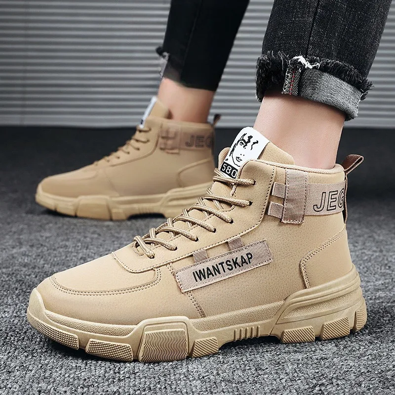 

Мужские ботинки, новые теплые водонепроницаемые ботинки для пустыни на шнуровке, модные износостойкие повседневные ботинки на высокой платформе