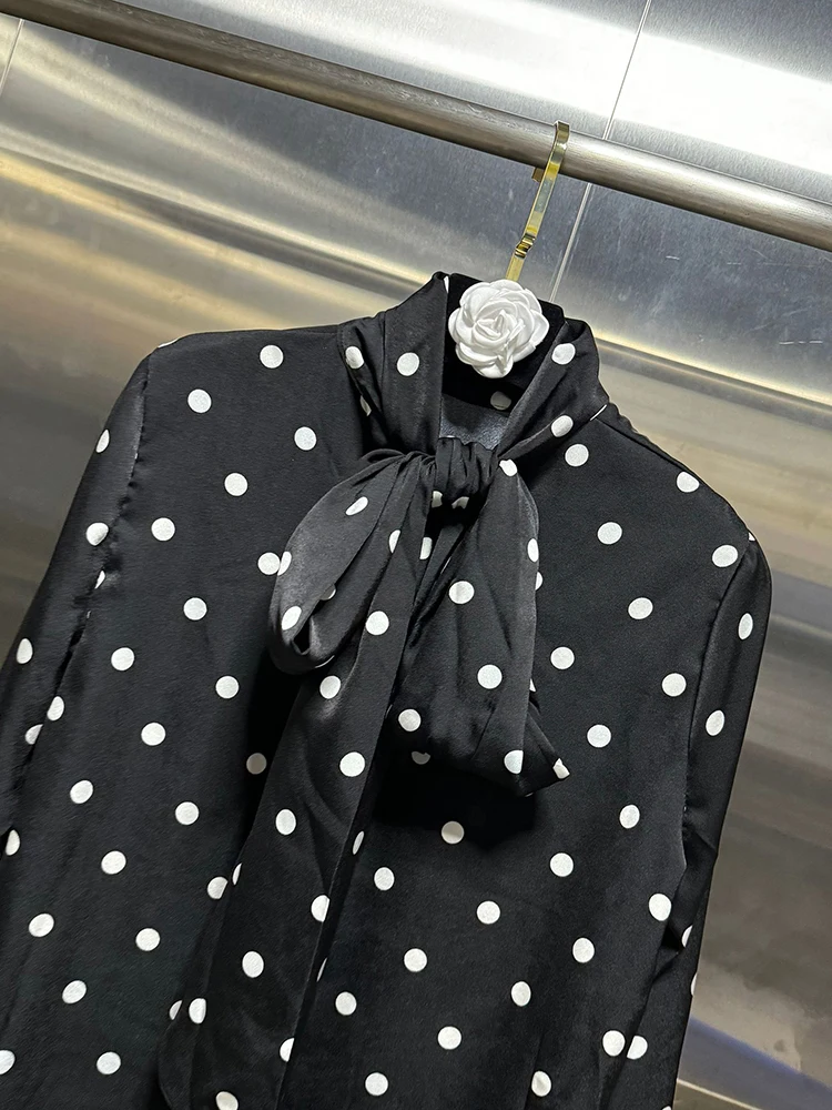 Женская рубашка в горошек VGH с воротником-стойкой и длинным рукавом