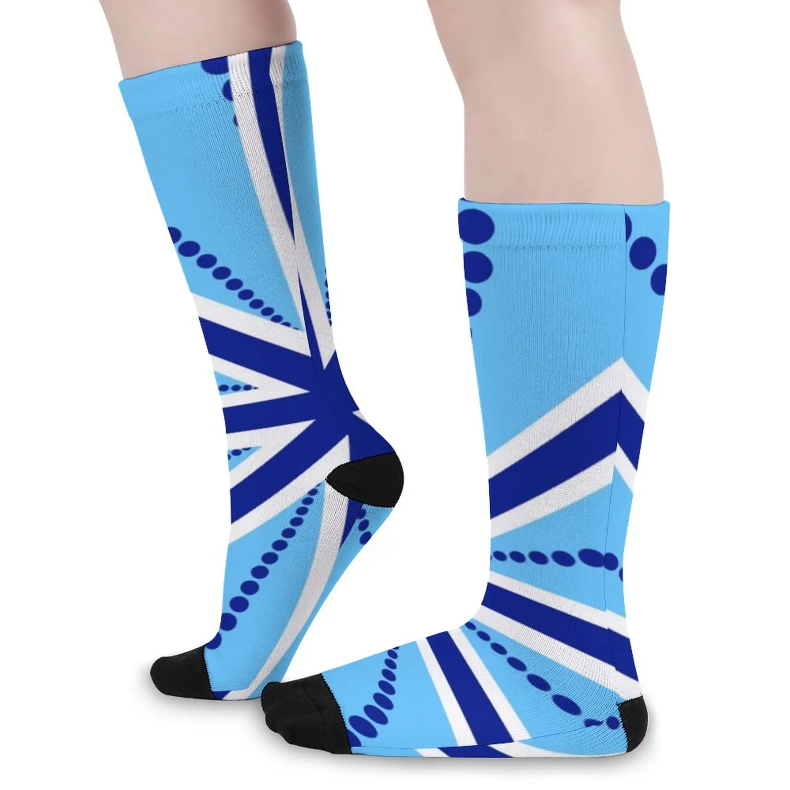 

Носки в полоску и горошек, Весенние чулки с принтом синего флага, милые женские мягкие носки средней длины, нескользящие носки для альпинизма на заказ