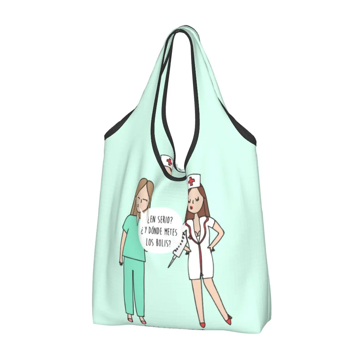 

Kawaii Printing Cartoon Ladies Nurse Doctor Printed Shopping Tote Bags Portable Shoulder Shopper Handbag