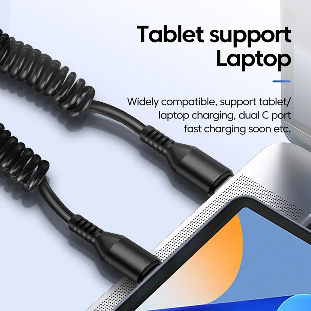 100 Вт пружинный кабель для передачи данных с выдвижным колено USB C на Тип Быстрый