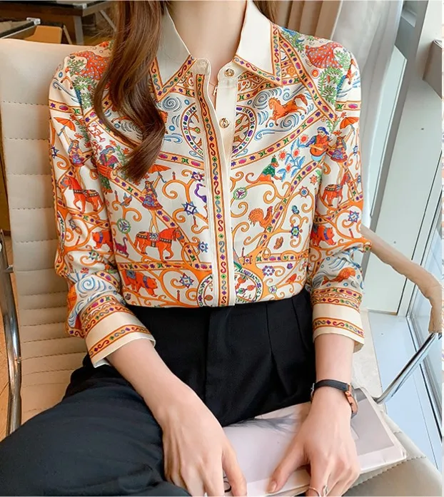 

Женская рубашка с длинным рукавом, рубашка контрастных цветов с цветочным принтом, весна 2023