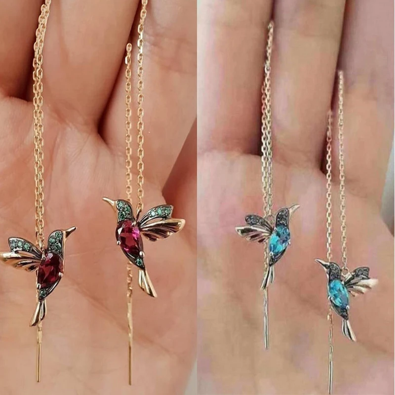 

New Unique Little Bird Drop Long Hanging Hummingbird Earrings For Women Elegant Girl Tassel Crystal Pendant Earring Jewelry