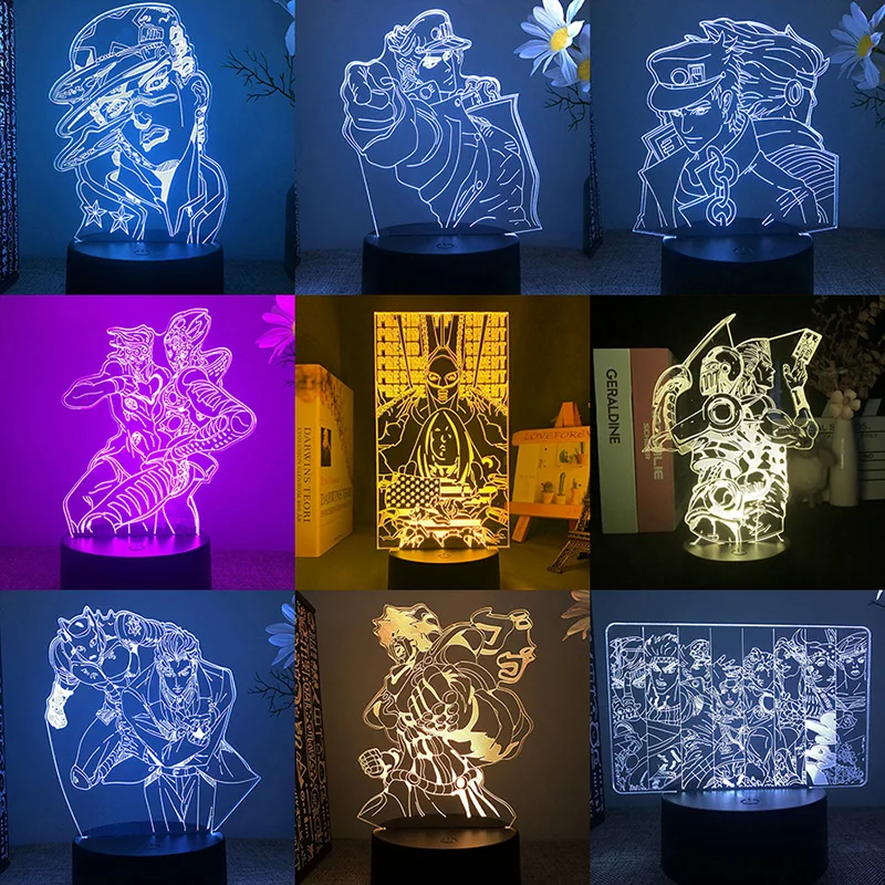 Jojo Bizarre Adventure Kujo Jotaro 3d Led Lamp For Bedroom Night Lights Anime Mange Figure Avatar Room Decor Luces Cute Gift