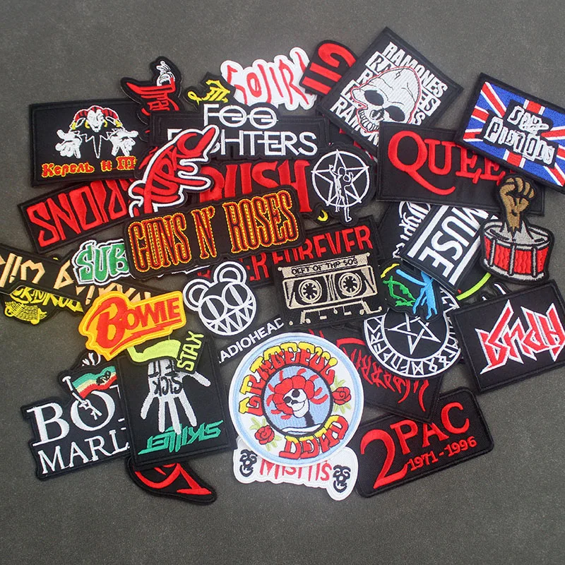 Rock Band Music Patches Badges Stripes on Clothes Jackets Ironing DIY Applique Sewing Supplies Punk Red Stickers images - 6