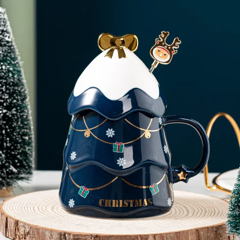 Мультяшные керамические кружки большой емкости с крышкой и ложкой подарочные