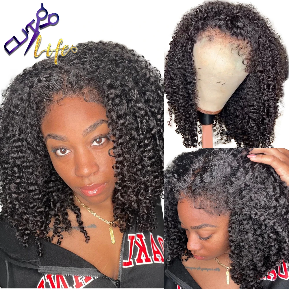 

Парик афро кудрявый 13x 4 на сетке спереди, парик Brizillian из натуральных волос с кудрявыми детскими волосами, без клея, 180% парики на сетке для чер...