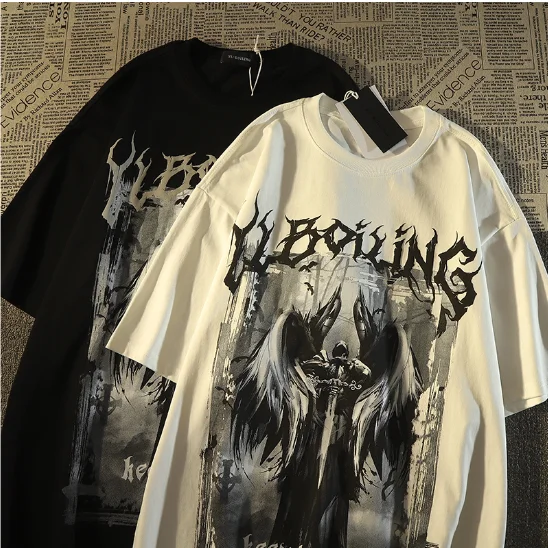 

European High Street Retro Trendy Graphic T-shirt Printed Men and Women Summer Relaxed Couple Hip Hop Personalized Top harajuku