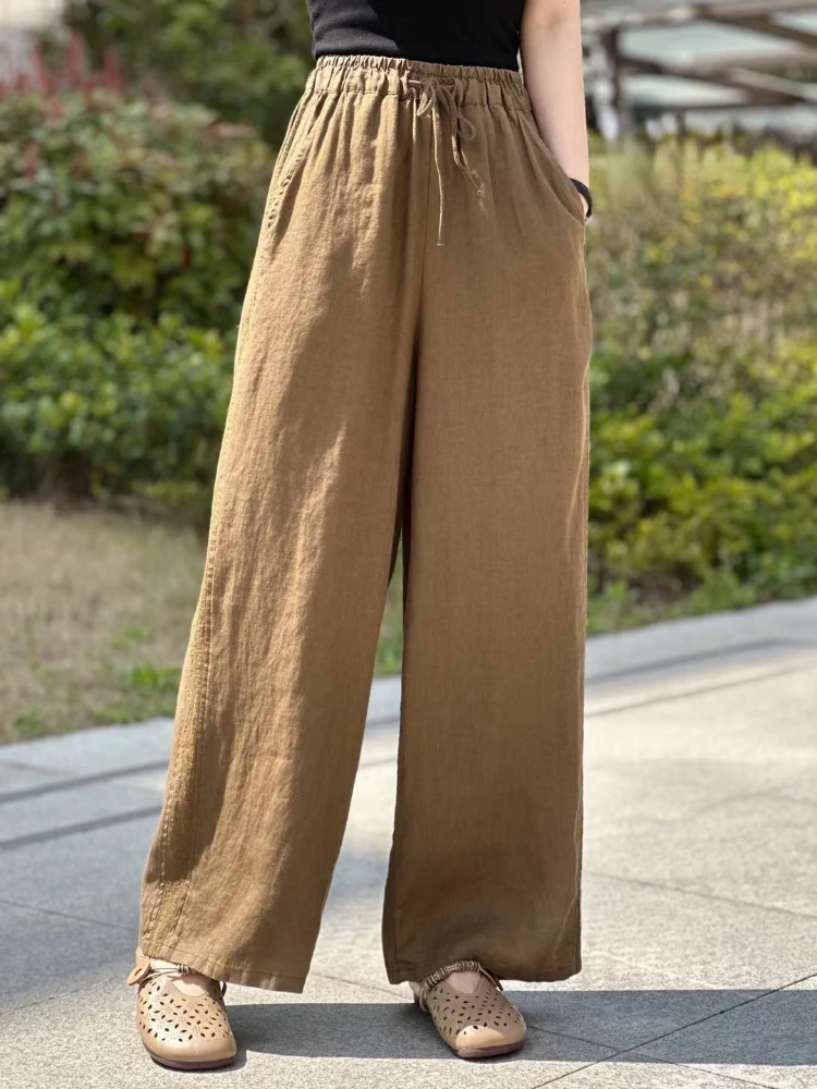 

Брюки женские с широкими штанинами, из хлопка и льна, свободные дышащие льняные брюки для женщин, однотонные повседневные брюки, лето 2023