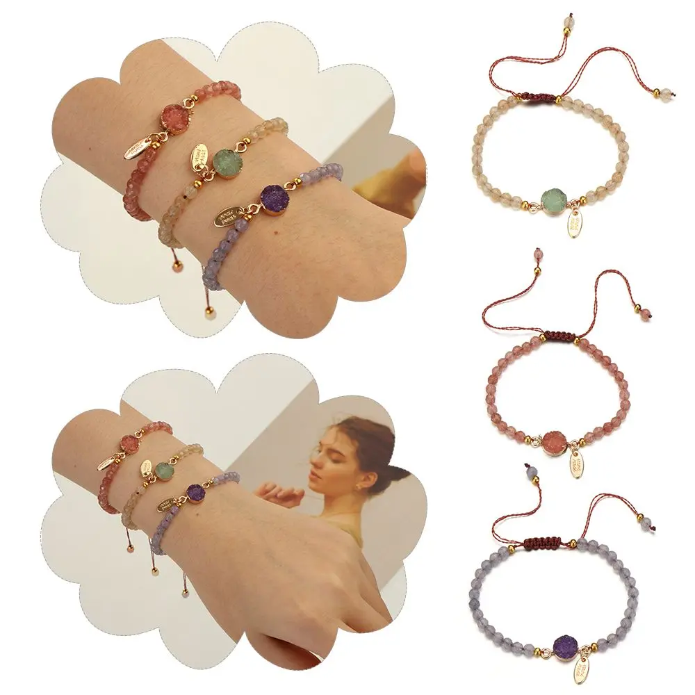 

Charm Handmade Adjustable Chain Boho Jewelry Pendant Cuff Bangle Natural Stone Bracelet 4MM Bead