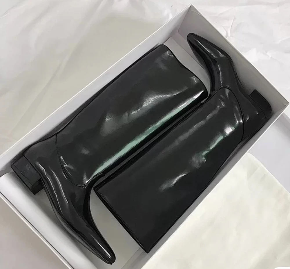Solid Color Patent Leather Knight Boots Women's 2022 New High Boots Pointed Toe Knee High Boots