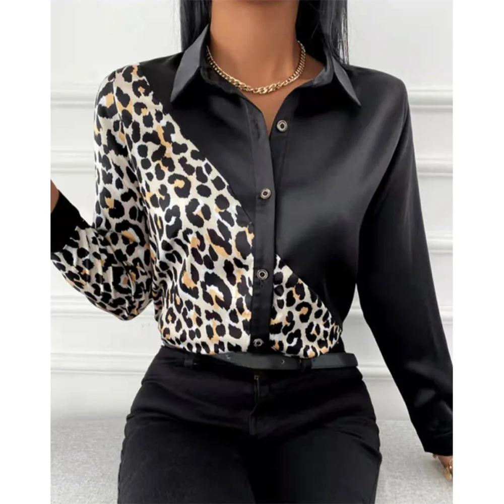 

Fashion Blouse Elegant Women's Shirts Slim Fit New Patchwork Printed Leopard Shirts Women's Tops Office Clothes Women