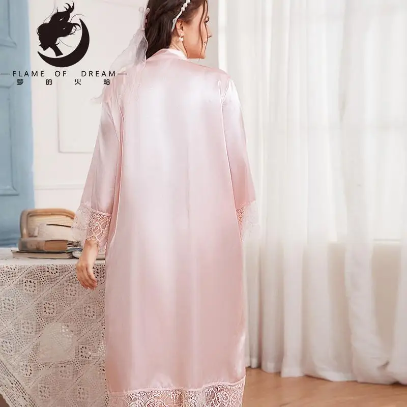 Flame Of Dream Plus Size Summer Nightrobe Simple Casual Cardigan Nightwear  Home Clothes  Bathrobe Ice Silk Nightdress 221459