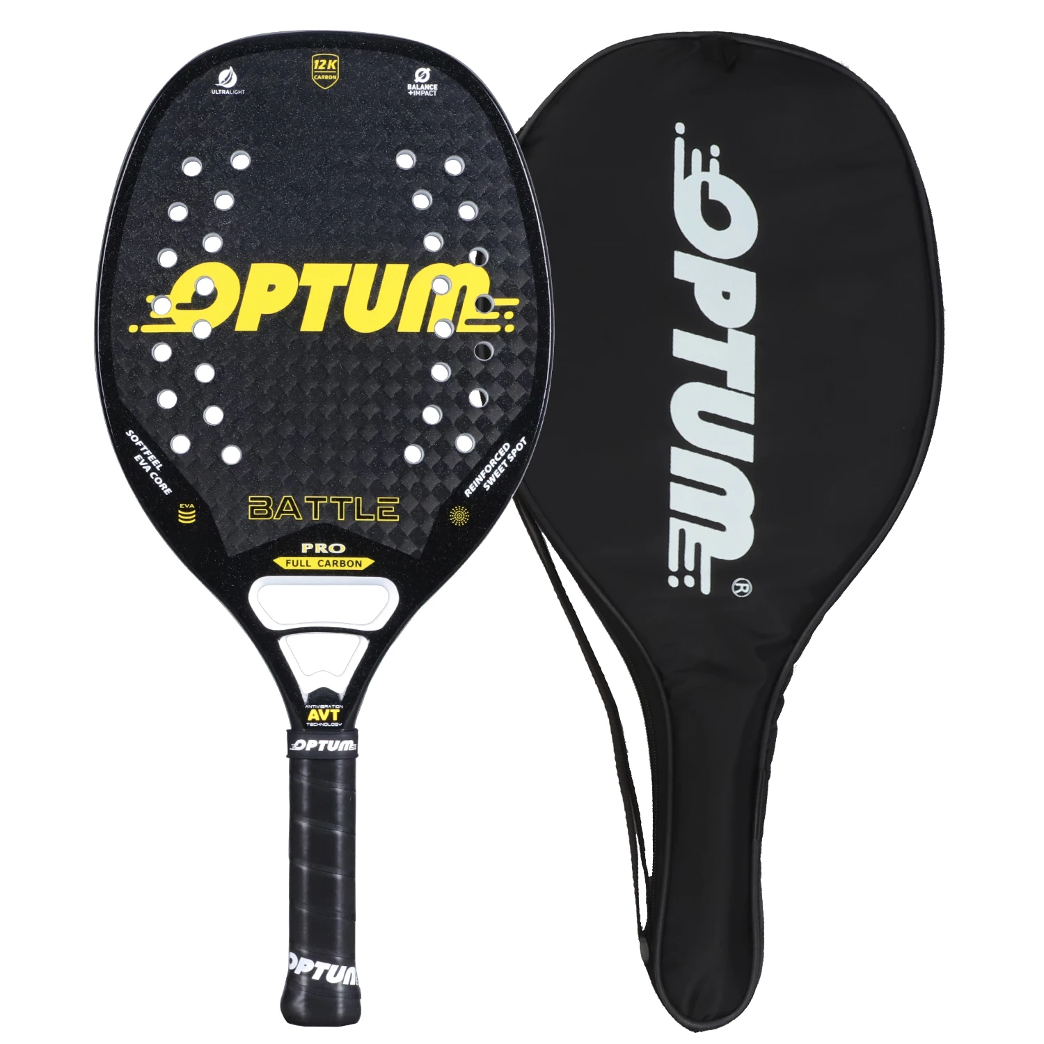 OPTUM BATTLE 12K Carbon Fiber Rough Surface Beach Tennis Racket With Cover Bag