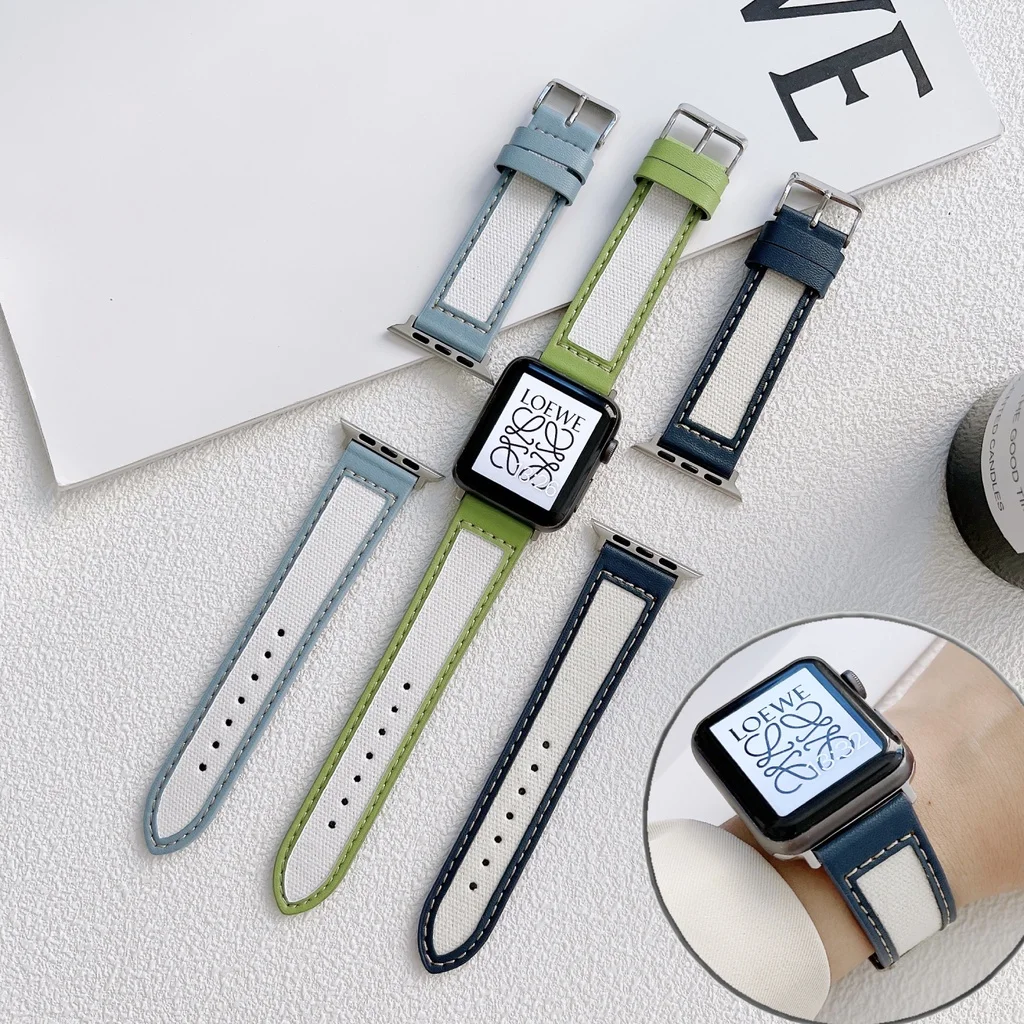

Leather Strap for Apple Watch Series 7 1 2 3 4 5 6 se Premium Nylon + Genuine leather band strap for iwatch series 6
