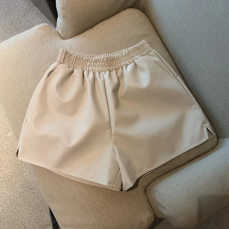 

New Fashion Large Size Women's Slit Leather Pants Niche Design Fashion All-match High Waist Ins Casual Pants Student Shorts