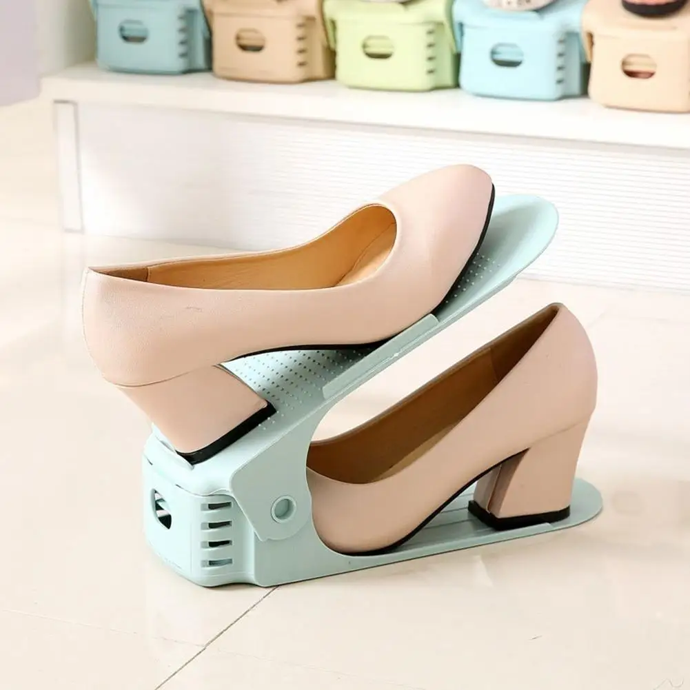 

Creative Durable Shoe Rack Plastic Double Layer Stand Footwear Shelf Creative Adjustable Space Saving Cabinet Closet