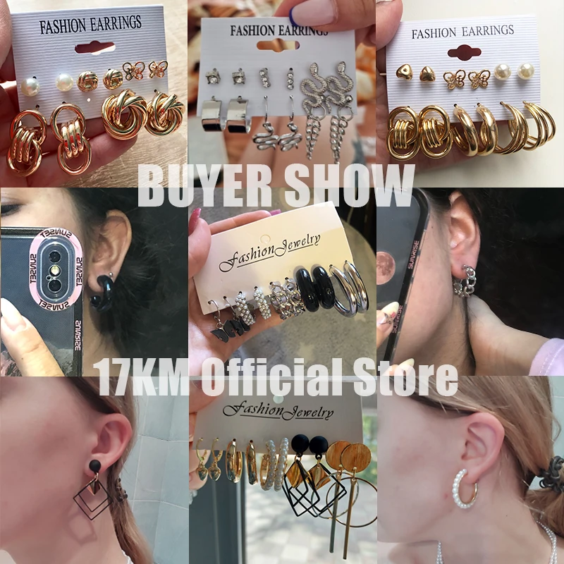 17KM Pearl Twist Hoop Earrings Set Butterfly Acrylic Dangle Earrings for Women Metal Hollow Gold Plated Earring Cartoon Jewelry