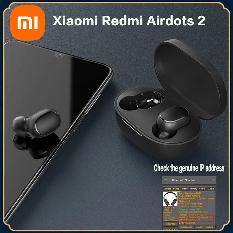 

Спортивные наушники-вкладыши Xiaomi Redmi Airdots 2, басовые стереонаушники с Bluetooth, оригинальная беспроводная гарнитура с микрофоном