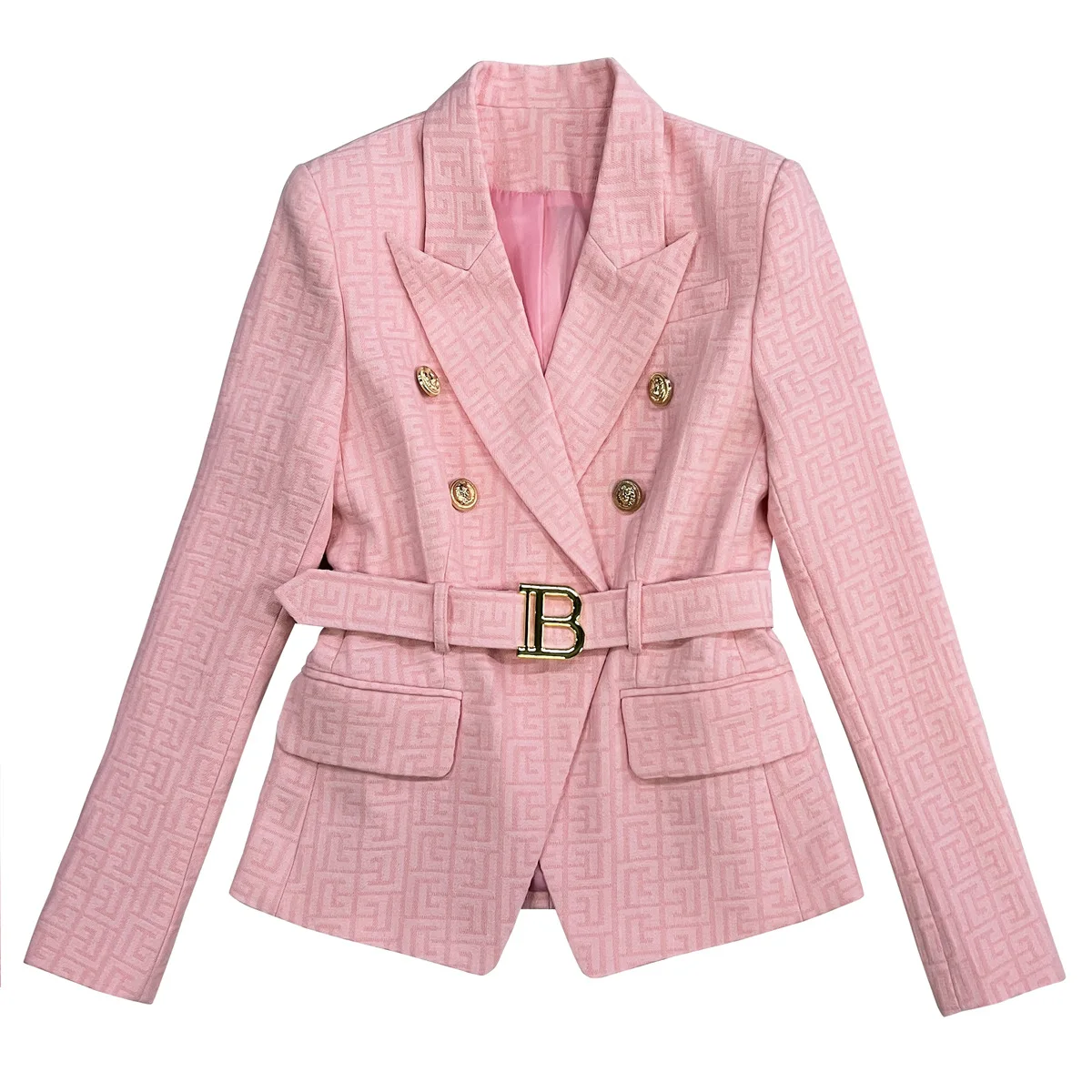 Chic Women Jacket 2023 New in White Black Pink Nude Texture Blazer with Belt Elegant Ladies Business Work Wear Formal Blazers