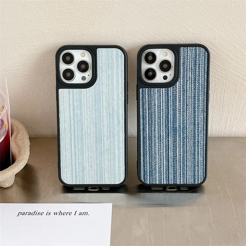 

Fashionable New Style Autumn Winter Denim Vertical Stripe Couple Phone Cover Case For Iphone 14 13 12 11 Pro Xs Max Coque Fundas