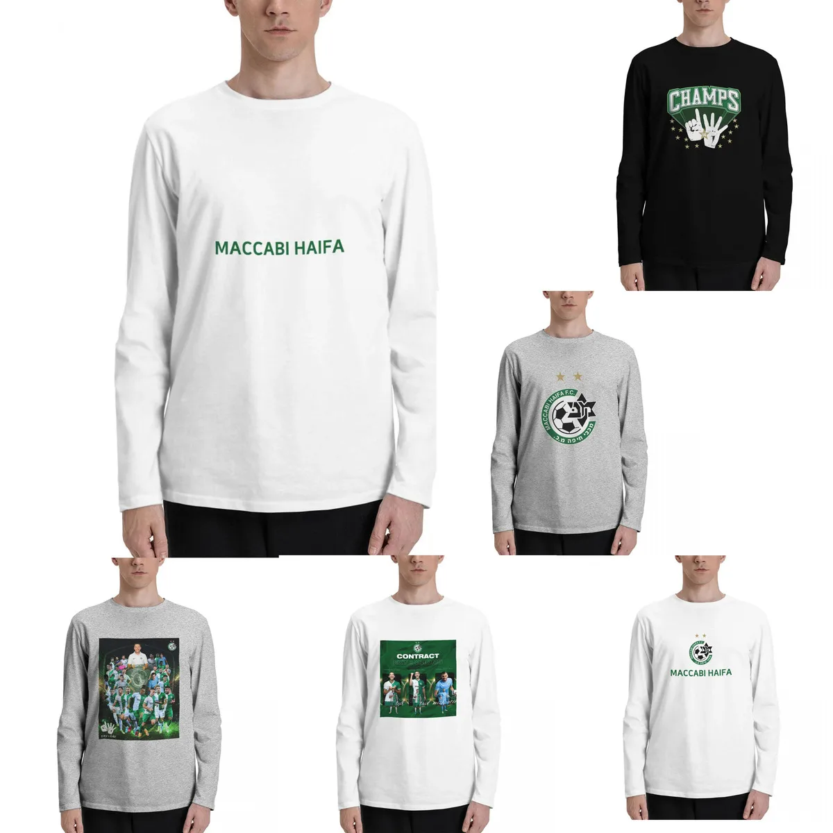 

Maccabi Haifa 2022 Fall/Winter Casual Fashion Men's Long Sleeve T-Shirt Round Neck Slim Cotton T-Shirt Sports T-Shirt