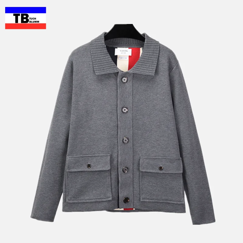 

TB BROWIN Thom Jacket Men Hip Hop Harajuku Brand Four Bar Letter Patchwork Wool Warm Jackets Streetwear Unisex knitting Coats