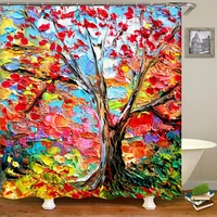 oil painting art shower curtain colorful tree waterproof curtains for bathroom printing polyester fabric bath supply with hooks
