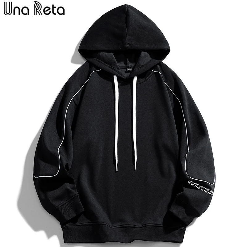 

Мужская толстовка с капюшоном Una Reta, Свободный пуловер в стиле Харадзюку в стиле хип-хоп, однотонная Толстовка в полоску с отражателем