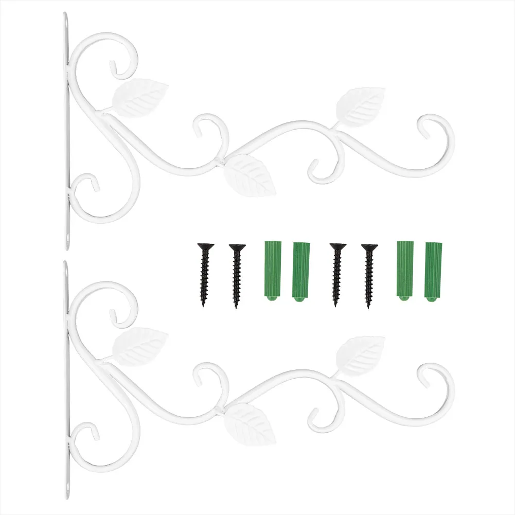 

2Pcs European Style Wall‑Mounted Iron Hanger Hook for Flower Pots Garden Decoration Ornament(Wh