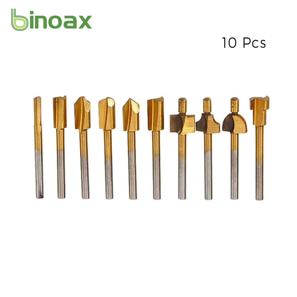 10pcs HSS Router Bits Wood Cutter Milling Fits Dremel Rotary Tool Set 1/8" 3mm Shank Carpentry Router Bits For Rotary Tools DIY