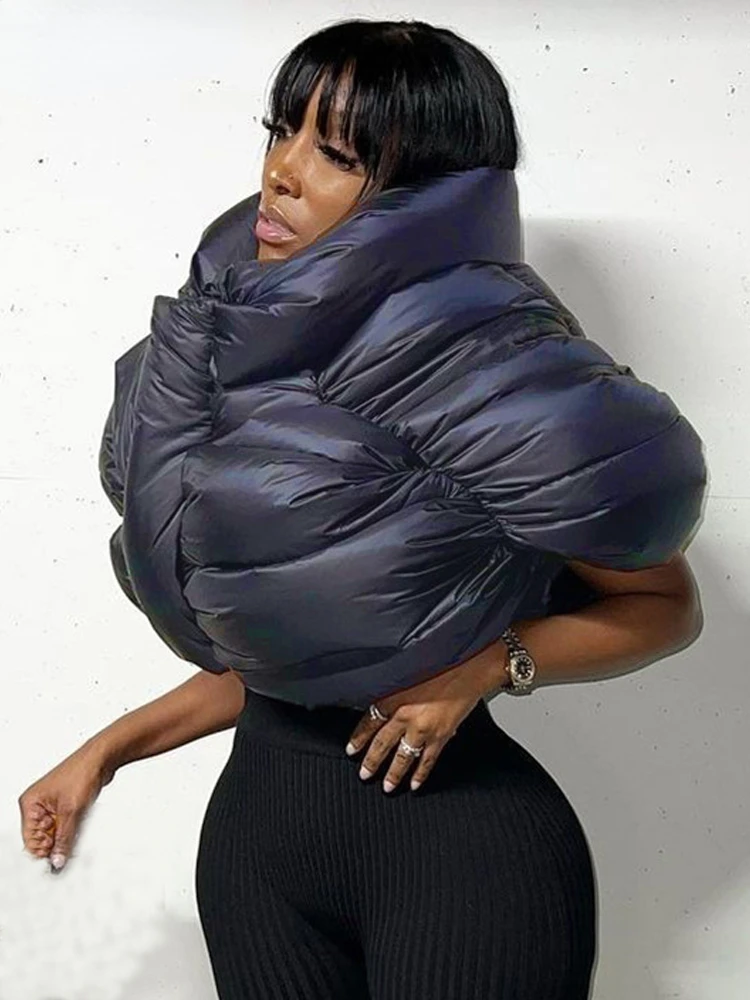 Cotton-padded Puffer Jacket Winter Clothes Women Irregular Sleeveless Terry Mock Neck Zipper Casual Streetwear Bread Outerwear