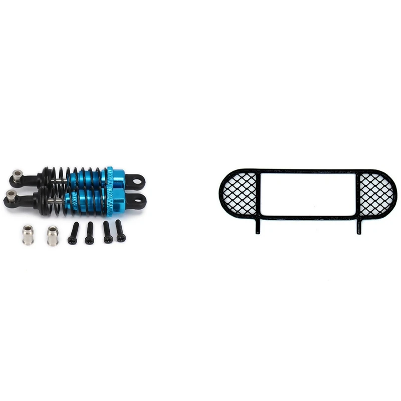 

2 Set RC Car Part: 1 Set Oil Adjustable 65Mm Shock Absorber Damper & 1 Pcs Metal Front Bumper Anti-Collision Guard Net