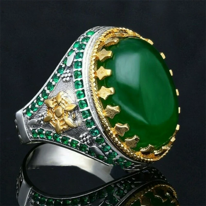 

New Style Inlaid Emerald Men's Ring Personality Retro Domineering Personality Ring To Attend The Banquet Party Jewelry Wholesale
