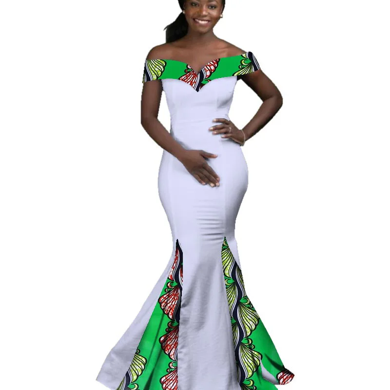 New Design African Dresses for Women Party Evening Dress African Wax Print Long Maxi Dress Fashion Slash Neck Ankara Dresses 6XL