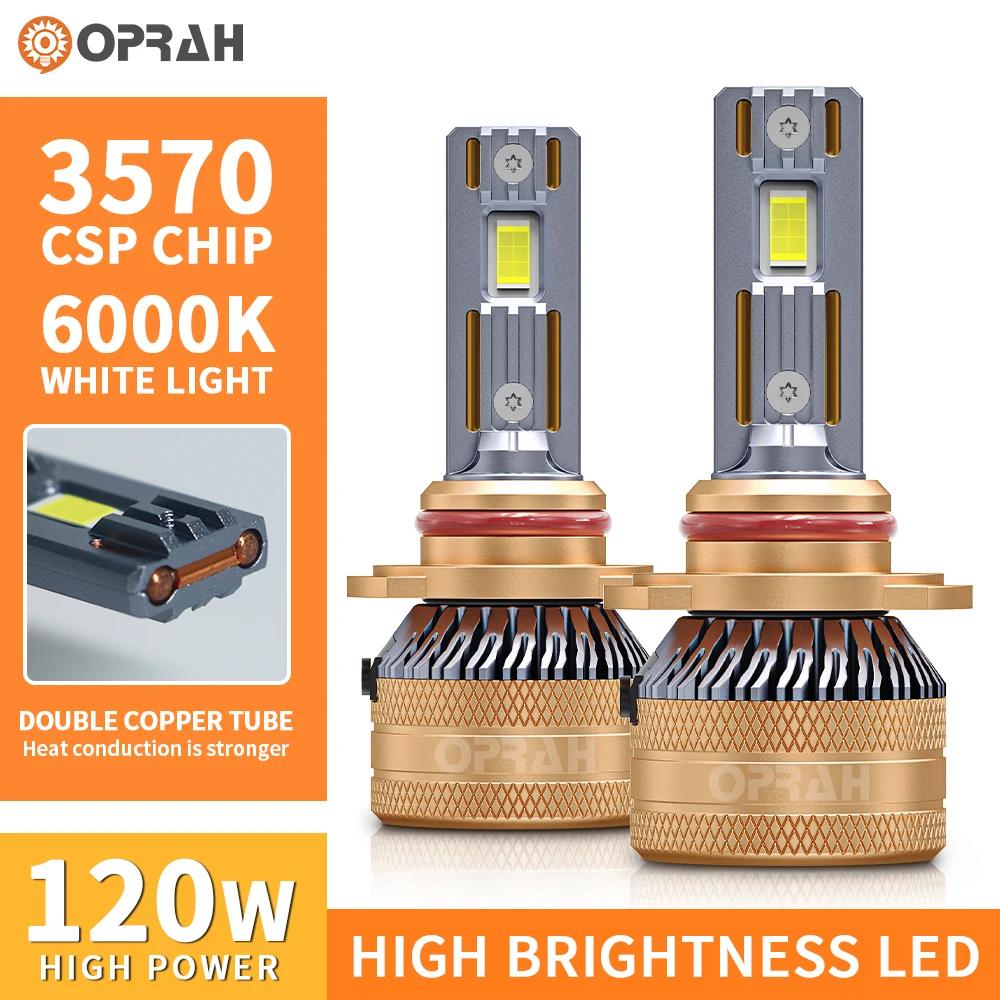

Oprah H7 LED 120W 60000LM Headlights Canbus 6000K H1 H4 H11 9005 9006 HB3 HB4 High Power Car Headlight Conversion Kit Pack of 2