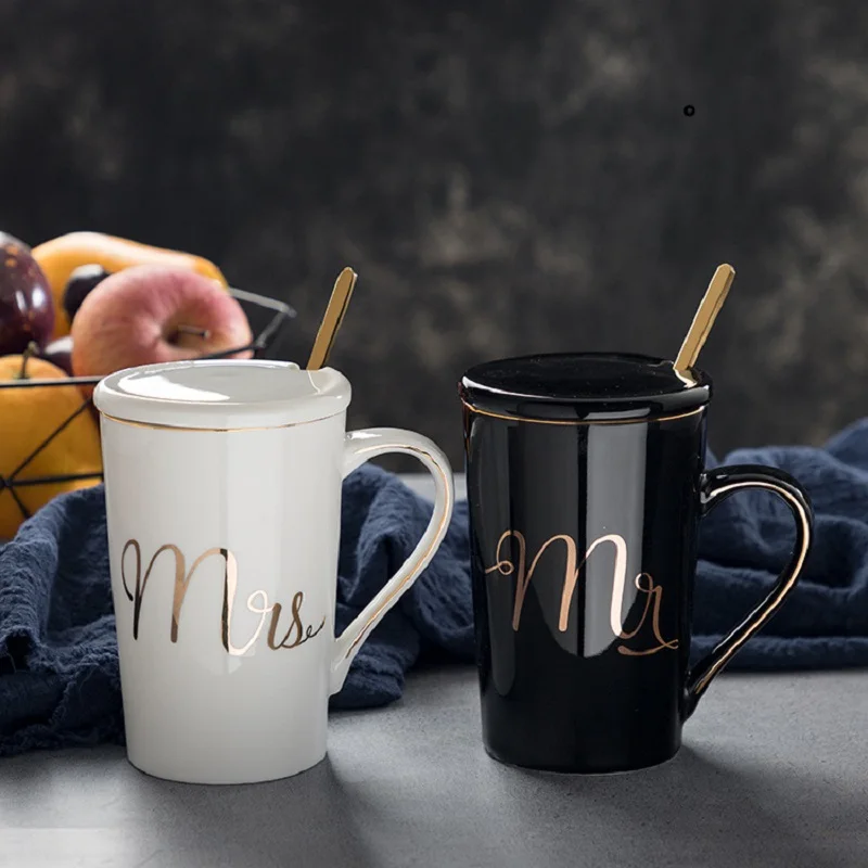 

Handpainted Gold Monogram Natural Marble Porcelain Coffee Mug Mr and Mrs Tea Milk Cups and Mugs Creative Wedding Gift