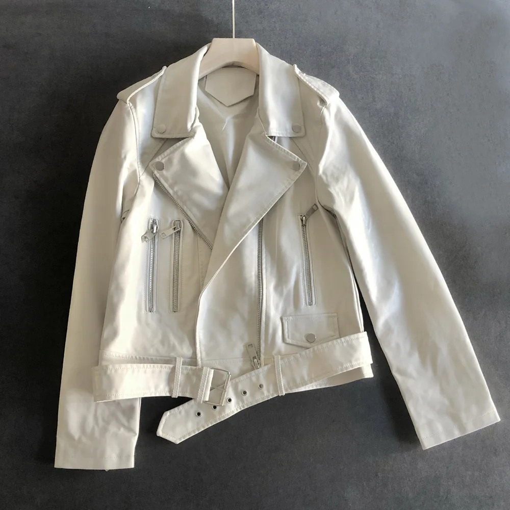 Cross-border 2023 autumn clothes new heavy industry zipper suit collar leather belt motorcycle clothes leather jacket short coat