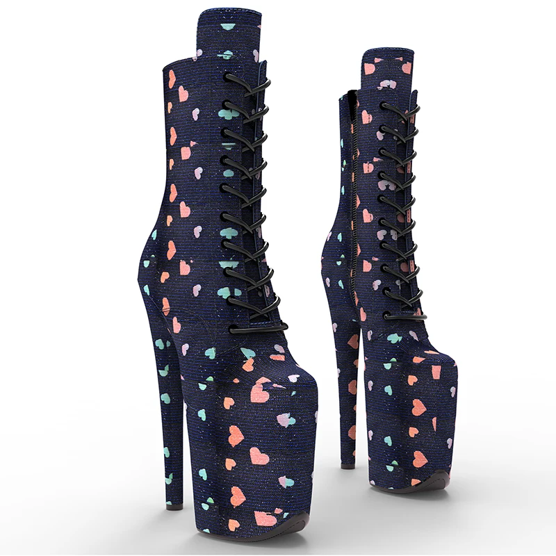 Leecabe  20CM/8inches love pattern new design heel  platform  short boots model nightclub super high heel  3B