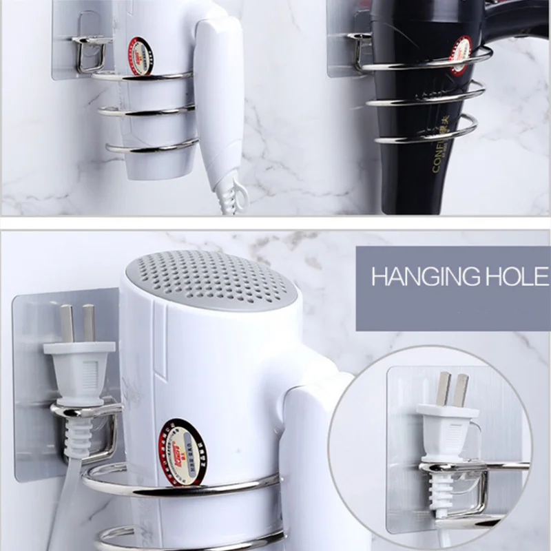 

Hair Dryer Holder Spiral Stand Rack Bath Shelf Storage Bracket Blower Organizer Stainless Steel Adhesive Wall Mounted Nail Free