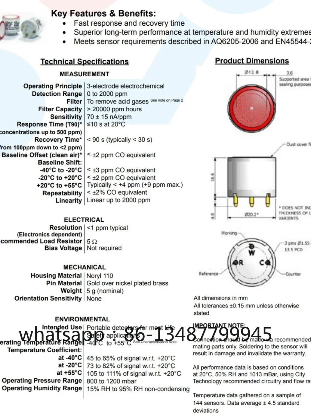 Датчик угарного газа 4 см оригинальный датчик обнаружения на угольных шахтах