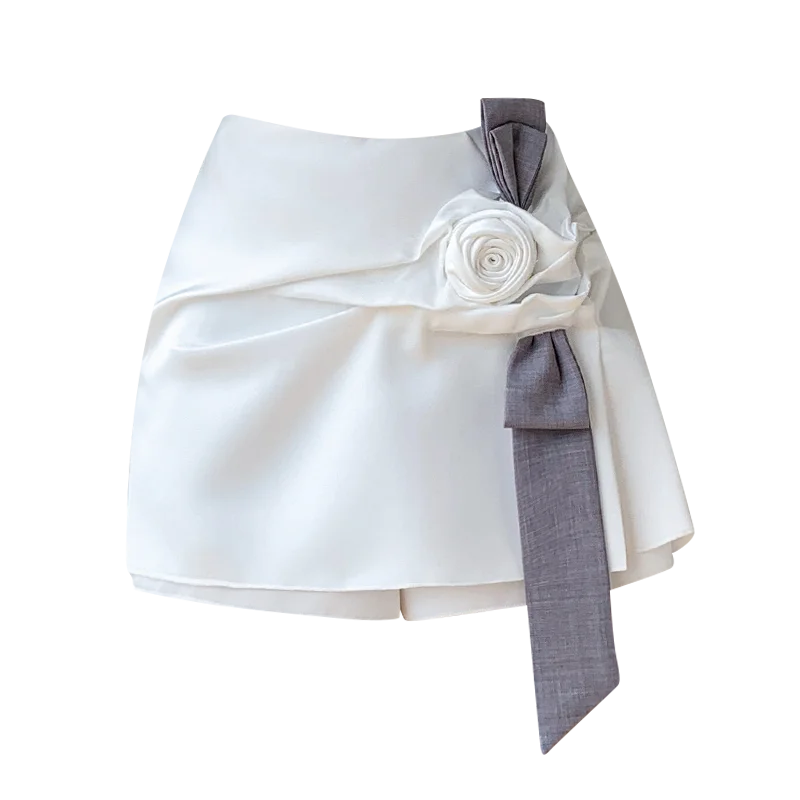 Женская короткая юбка с цветочной аппликацией белая мини-юбка рюшами осень 2024