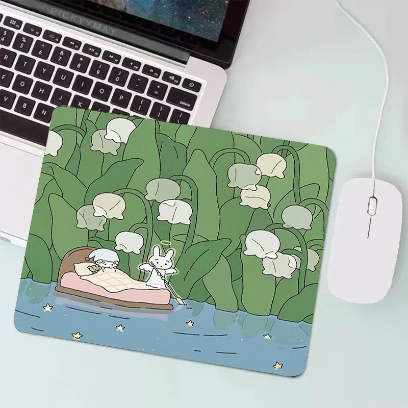 

Kawaii Anime Rabbit Mouse Pad Cute Girl Green Grass Mousepad Computer Small Non-slip Table Mat Cartoon Desktop Keyboard Pad