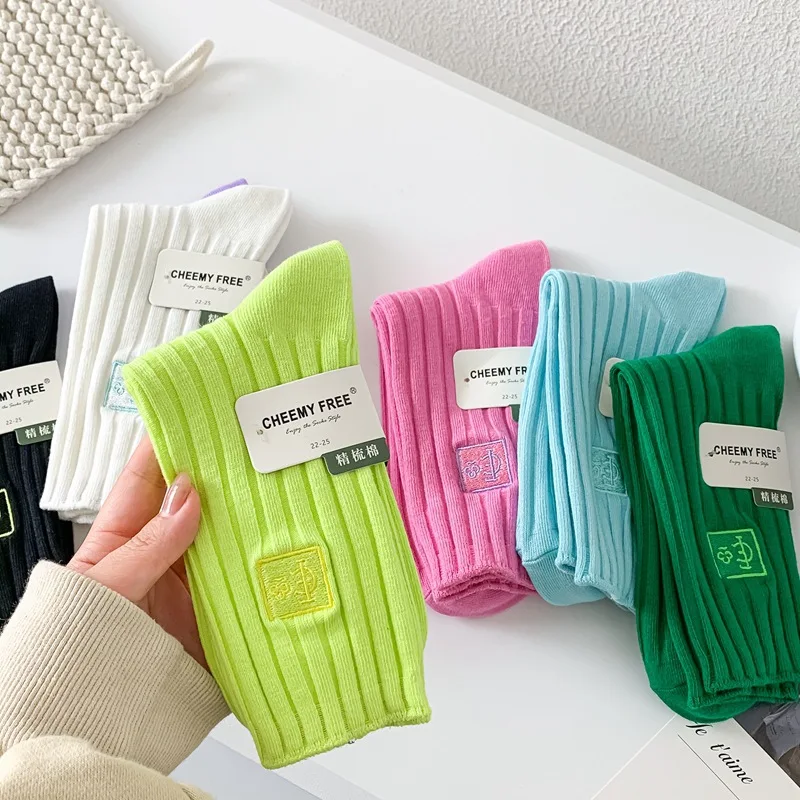 

Socks Women's New Fashion Pure Cotton Color Khaki Round Socks Double Needle Socks Breathable Casual Women's Socks Cotton