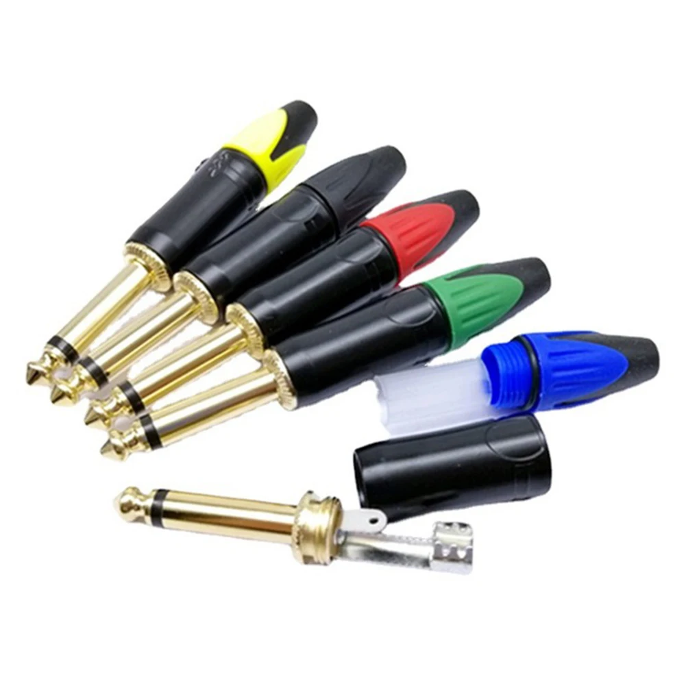 

5Pcs 6.35MM Jack 1/4 Inch Male Plug Audio Cable Connector Gold Plated Mono Jack For Stage PA/DJ Live Sound Studio Recording Plu